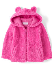 Toddler Girls Bear Sherpa Zip Up Hoodie