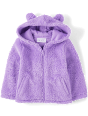 Sudadera con capucha y cremallera de sherpa con osito para niñas pequeñas