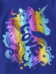 Girls Rainbow Unicorn Love Graphic Tee