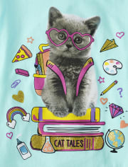 Girls Cat Books Graphic Tee
