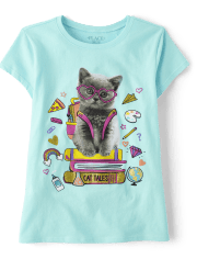 Camiseta con gráfico de libros de gatos para niñas
