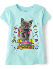 Girls Cat Books Graphic Tee