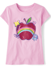 Girls Apple Rainbow Graphic Tee