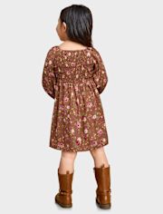 Vestido fruncido floral para bebés y niñas pequeñas