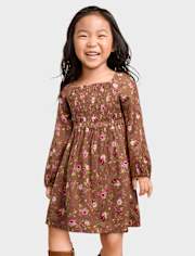 Vestido fruncido floral para bebés y niñas pequeñas