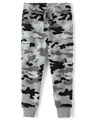 Boys Camo Fleece Cargo Jogger Pants