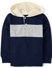 Boys Colorblock Henley Hooded Top