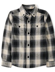 Chemise boutonnée en flanelle à carreaux pour garçon