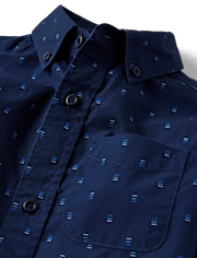 Boys Print Poplin Button Up Shirt