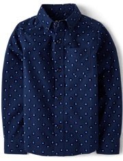 Boys Print Poplin Button Up Shirt