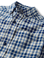 Chemise boutonnée en popeline à carreaux pour garçon