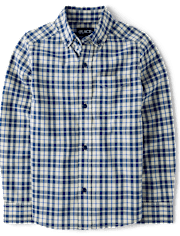 Chemise boutonnée en popeline à carreaux pour garçon