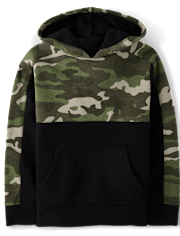 Sudaderas con capucha de forro polar con bloques de color camuflaje para niños