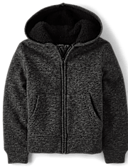 Boys Fleece Sherpa Lined Zip Up Hoodie