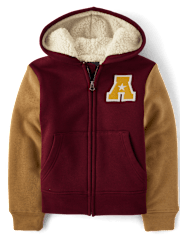 Boys Varsity Fleece Sherpa Lined Zip Up Hoodie