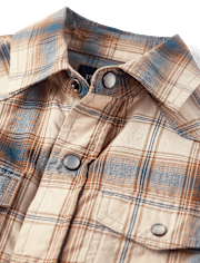 Camisa de popelina a cuadros con cierre de presión en la parte delantera para niños