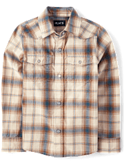 Camisa de popelina a cuadros con cierre de presión en la parte delantera para niños