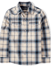 Boys Plaid Poplin Snap Front Shirt