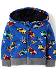 Baby And Toddler Boys Print Fleece Sherpa Lined Zip Up Hoodie