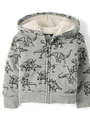 Baby And Toddler Boys Print Premium Fleece Sherpa Lined Zip Up Hoodie