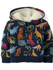 Baby And Toddler Boys Print Fleece Sherpa Lined Zip Up Hoodie