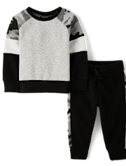 Baby And Toddler Boys Camo Colorblock Fleece 2-Piece Outfit Set