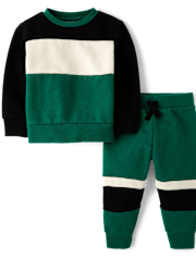Baby And Toddler Boys Colorblock Premium Fleece 2-Piece Outfit Set