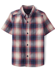 Boys Plaid Poplin Button Up Shirt