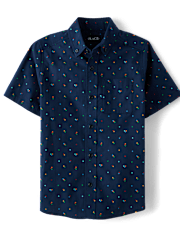 Boys Print Poplin Button Up Shirt