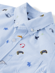 Camisa Gamer De Popelina Con Botones Para Niño