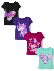 Baby And Niños pequeños Niña Animal Camisetas estampadas 4-Pack