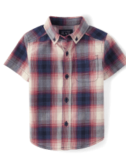 Camisa de popelina a cuadros con botones para bebés y niños pequeños