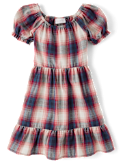 Girls Plaid Flannel Ruffle Dress