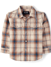 Camisa de popelina a cuadros con cierre de presión en la parte delantera para bebés y niños pequeños