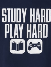 T-shirt graphique « Étudier dur, jouer dur » pour garçons