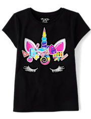 Girls Unicorn Face Graphic Tee