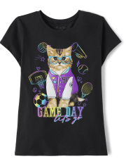 Camiseta gráfica del día del juego del gato para niñas