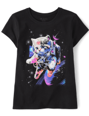 Girls Cat Astronaut Graphic Tee