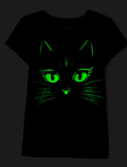 Girls Glow Black Cat Graphic Tee