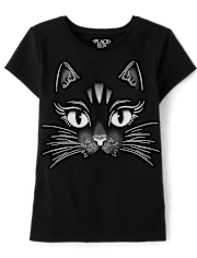 Girls Glow Black Cat Graphic Tee