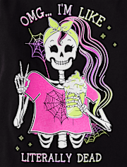 Girls Glow Skeleton Girl Graphic Tee