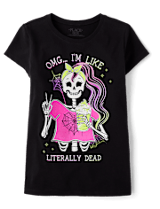 Girls Glow Skeleton Girl Graphic Tee