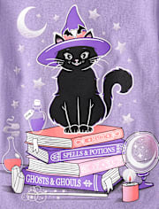 Girls Glow Cat Witch Graphic Tee