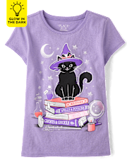 Girls Glow Cat Witch Graphic Tee