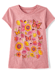 Girls Butterfly Flower Graphic Tee