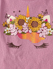 Camiseta con estampado de flor de unicornio para niñas