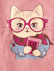 Girls Cat Scarf Graphic Tee