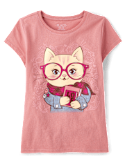 Girls Cat Scarf Graphic Tee