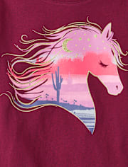 Camiseta con estampado de caballo y desierto para niñas
