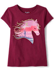 Camiseta con estampado de caballo y desierto para niñas